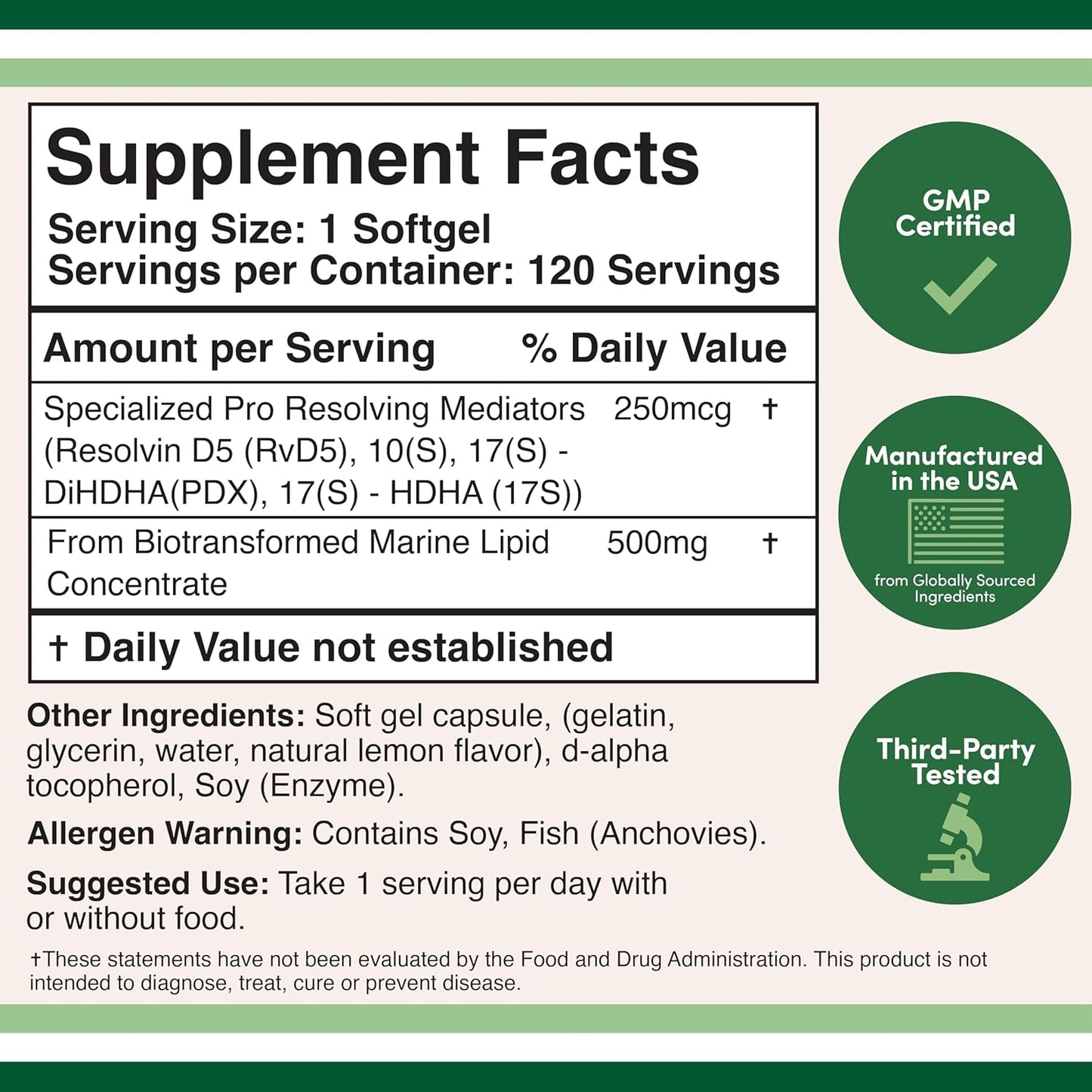 Double Wood Supplements SPM Max Softgels - 120 Count, 500mg - Standardized and Third Party Tested for Active SPMs