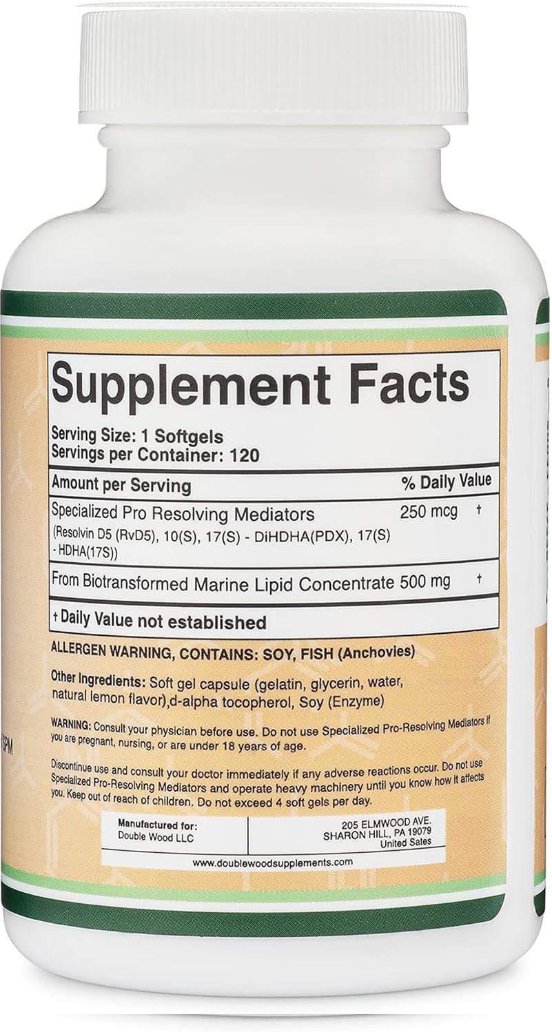 Double Wood Supplements SPM Max Softgels - 120 Count, 500mg - Standardized and Third Party Tested for Active SPMs