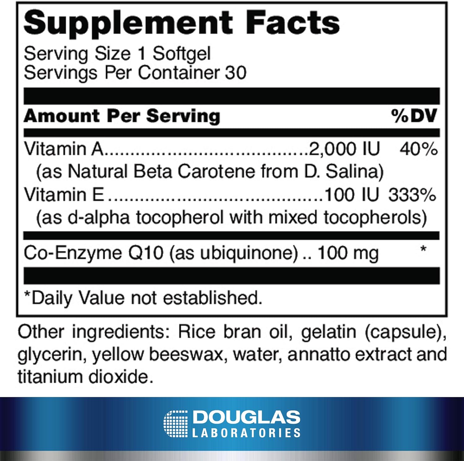 Douglas Laboratories Coenzyme Q10 with Vitamin A & E Softgels - Energy Production & Cell Function Support - 30 Count