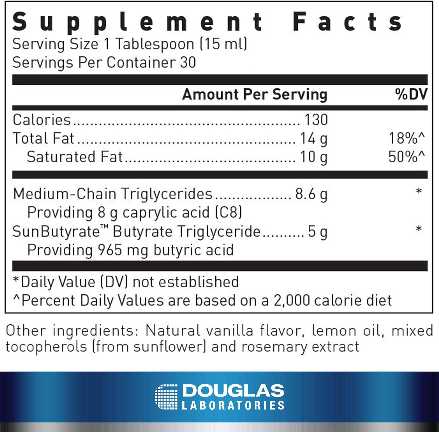 Douglas Laboratories MCT/Butyrate Liquid with SunButyrate | High Concentration Caprylic and Butyric Acid | 15.6 fl. oz. Lemon Vanilla Flavor