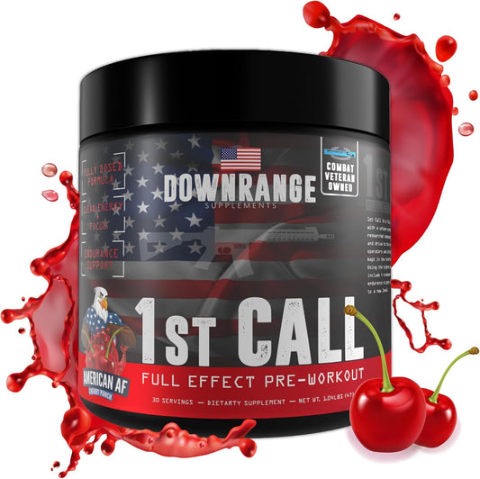 DownRange 1st Call Pre Workout Powder - Amino Acid Beta Alanine, Caffeine, Energy and Focus Support - 30 Servings, Cherry Punch - Preworkout for Men and Women