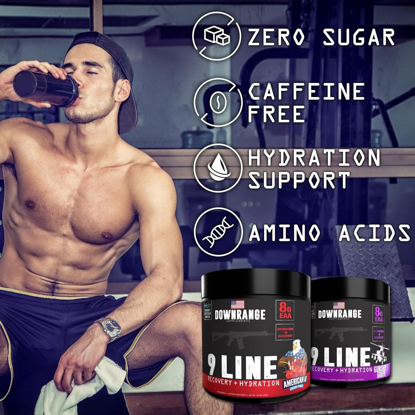 DownRange 9 Line Recovery + Hydration Powder - Electrolytes, Amino Acids, & Coconut Water for Muscle Recovery & Energy - 30 Servings
