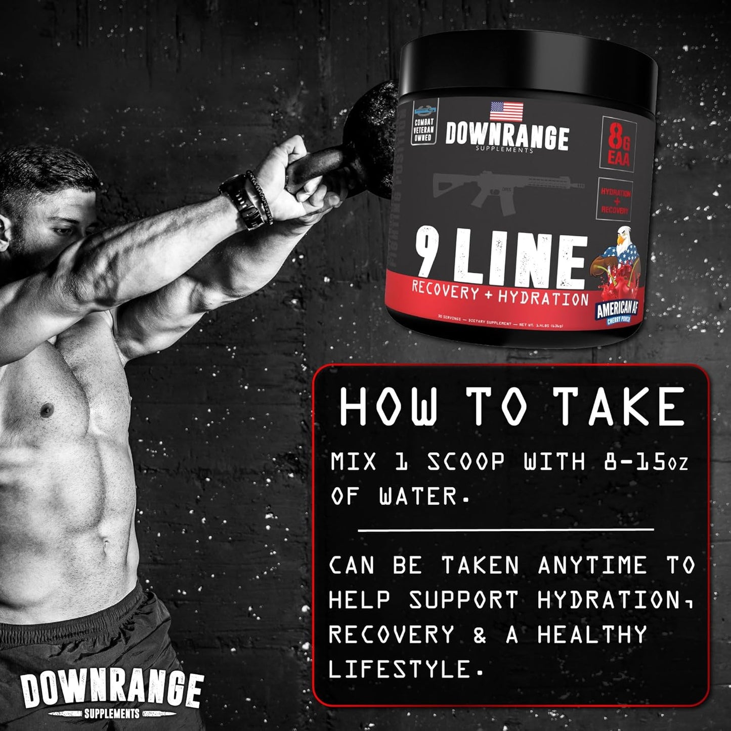 DownRange 9 Line Recovery + Hydration Powder - Electrolytes, Amino Acids, & Coconut Water for Muscle Recovery & Energy - 30 Servings