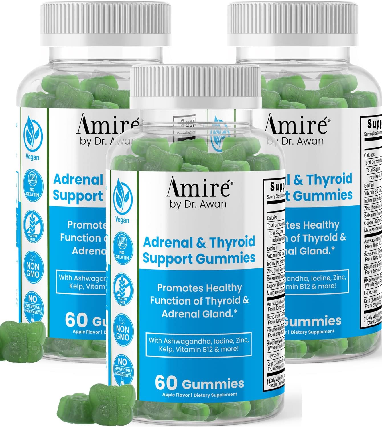 Dr. Awan Thyroid Support Gummies with Kelp, Selenium, and Ashwagandha for Energy and Immunity - 180 Gummies, 90-Day Supply