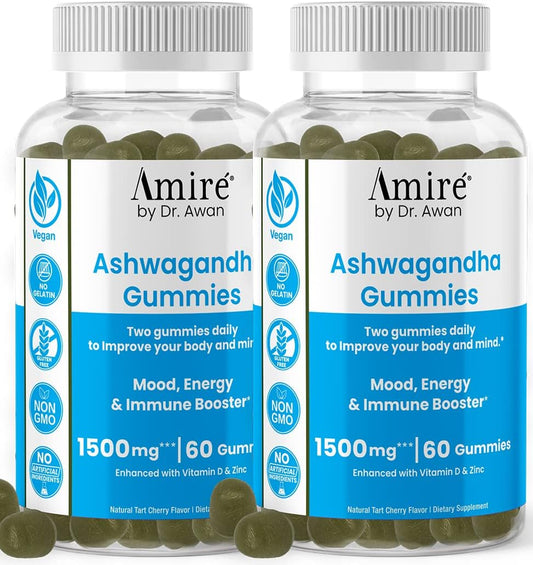 Dr. Awan's Amire Ashwagandha Gummies - Mood, Energy, & Immune Support - 120ct, 60 Day Supply