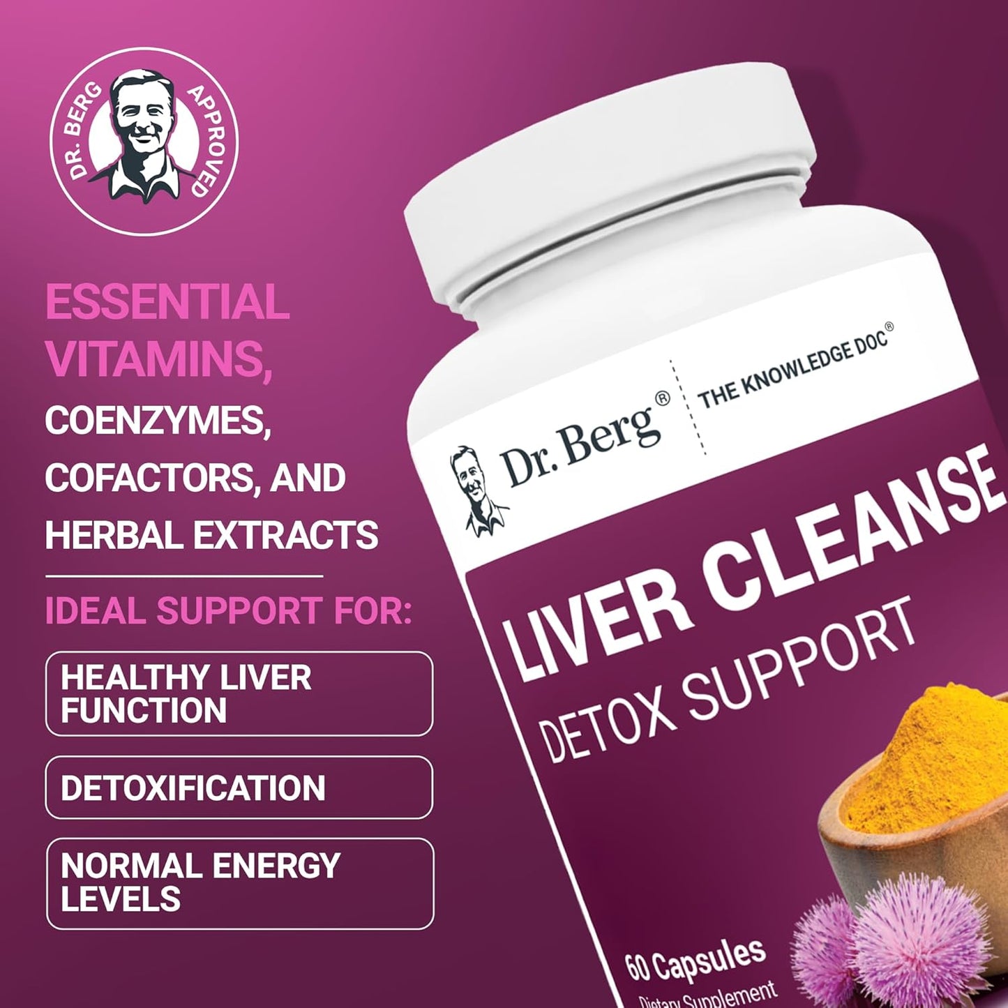 Dr. Berg Liver Cleanse Detox Capsules with Milk Thistle, Turmeric & Choline - Liver Supplement with Ox Bile & Folate - 60 Capsules