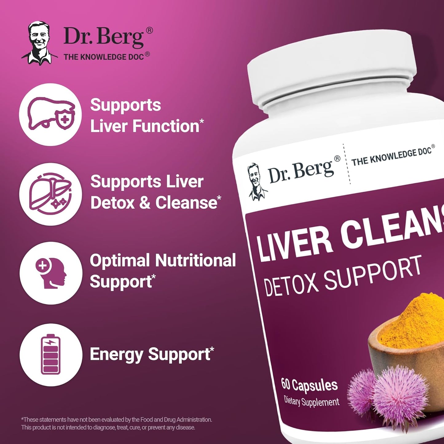 Dr. Berg Liver Cleanse Detox Capsules with Milk Thistle, Turmeric & Choline - Liver Supplement with Ox Bile & Folate - 60 Capsules
