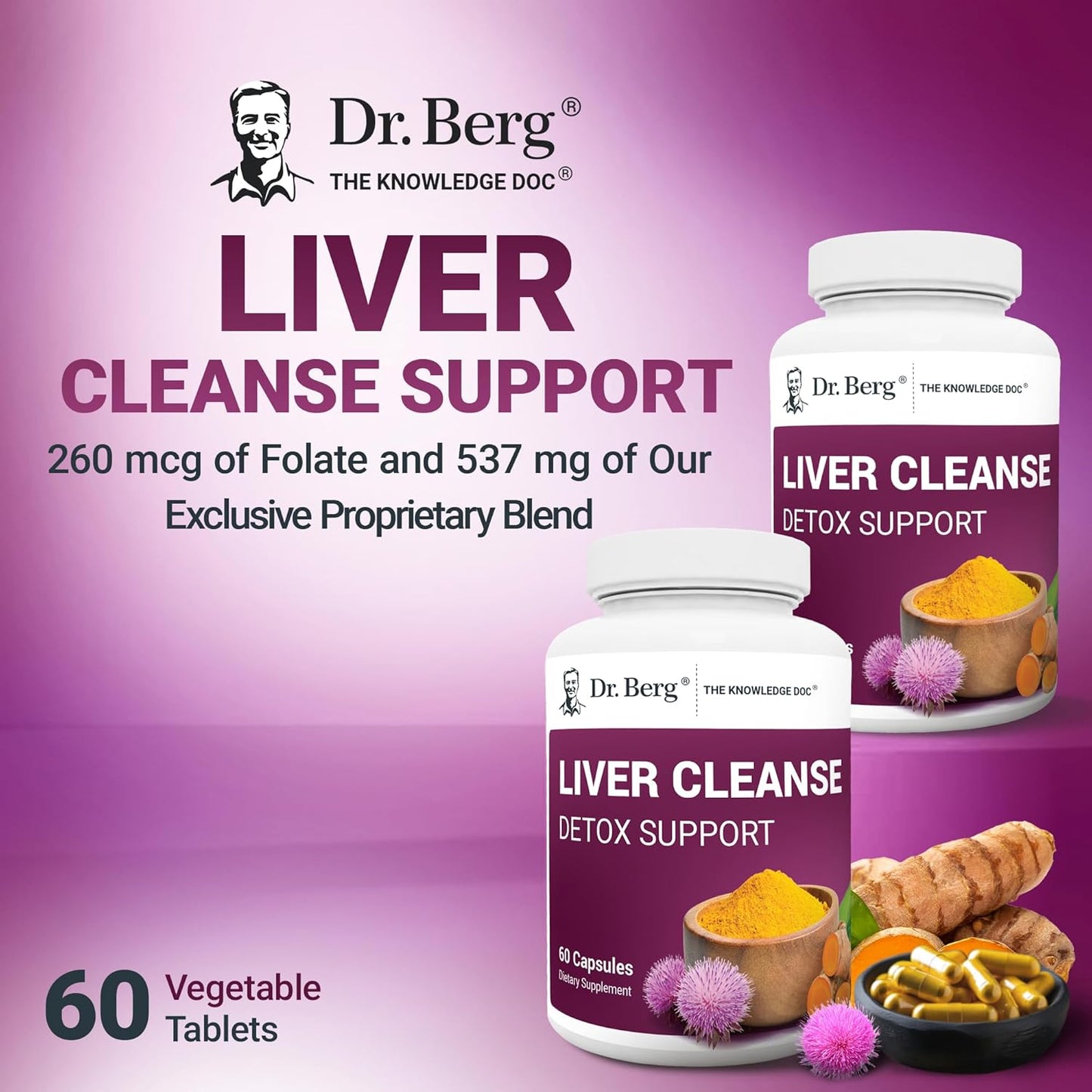 Dr. Berg Liver Cleanse Detox Capsules with Milk Thistle, Turmeric & Choline - Liver Supplement with Ox Bile & Folate - 60 Capsules