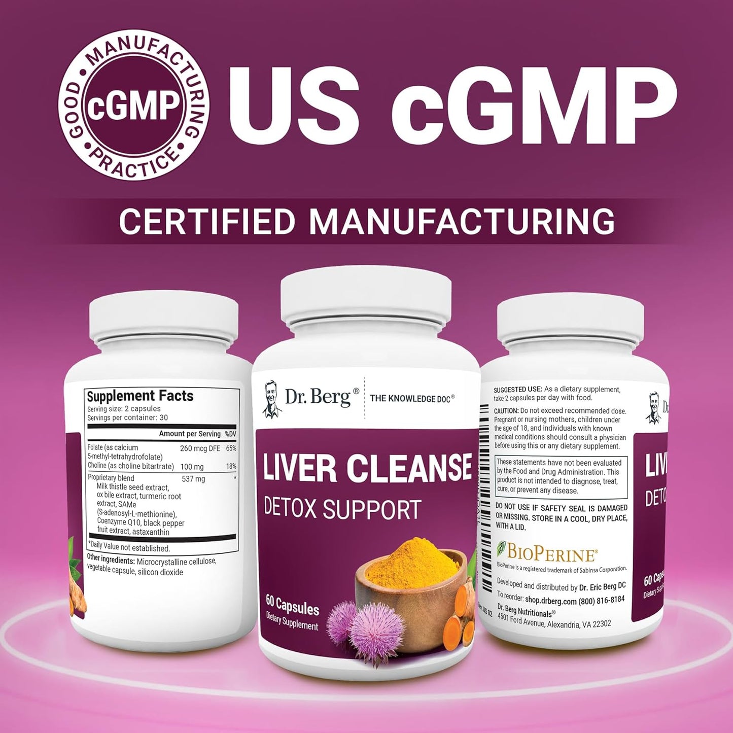 Dr. Berg Liver Cleanse Detox Capsules with Milk Thistle, Turmeric & Choline - Liver Supplement with Ox Bile & Folate - 60 Capsules