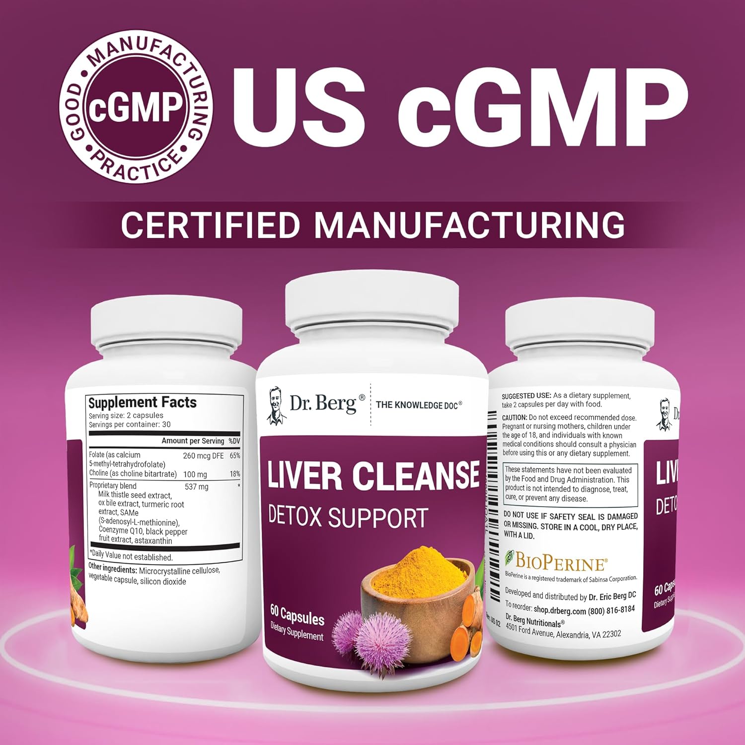 Dr. Berg Liver Cleanse Detox Capsules with Milk Thistle, Turmeric & Choline - Liver Supplement with Ox Bile & Folate - 60 Capsules