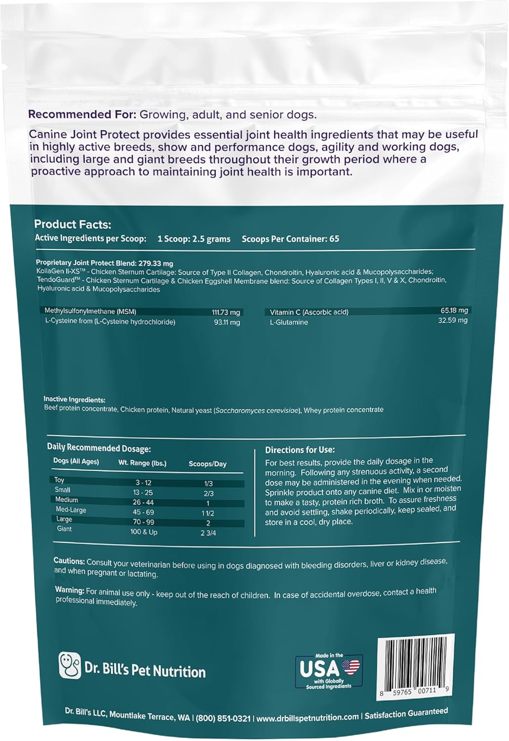 Dr. Bill's Canine Joint Protect Supplement for Strong Ligaments and Tendons