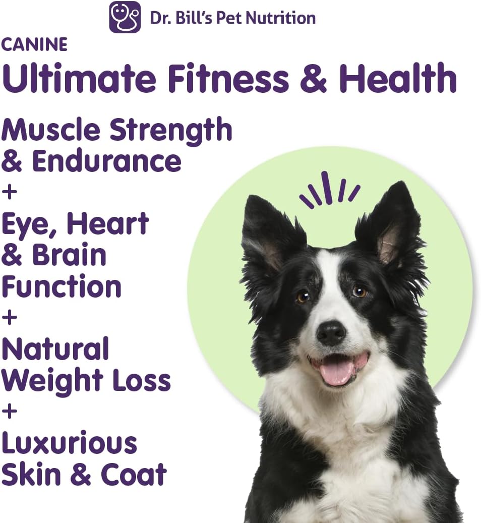 Dr. Bill's Canine Ultimate Fitness & Health Multivitamin for Dogs | with Coenzyme Q-10, Vitamin E, D-3, Biotin, Folic Acid, Hyaluronic Acid | Dog Vitamins 340g