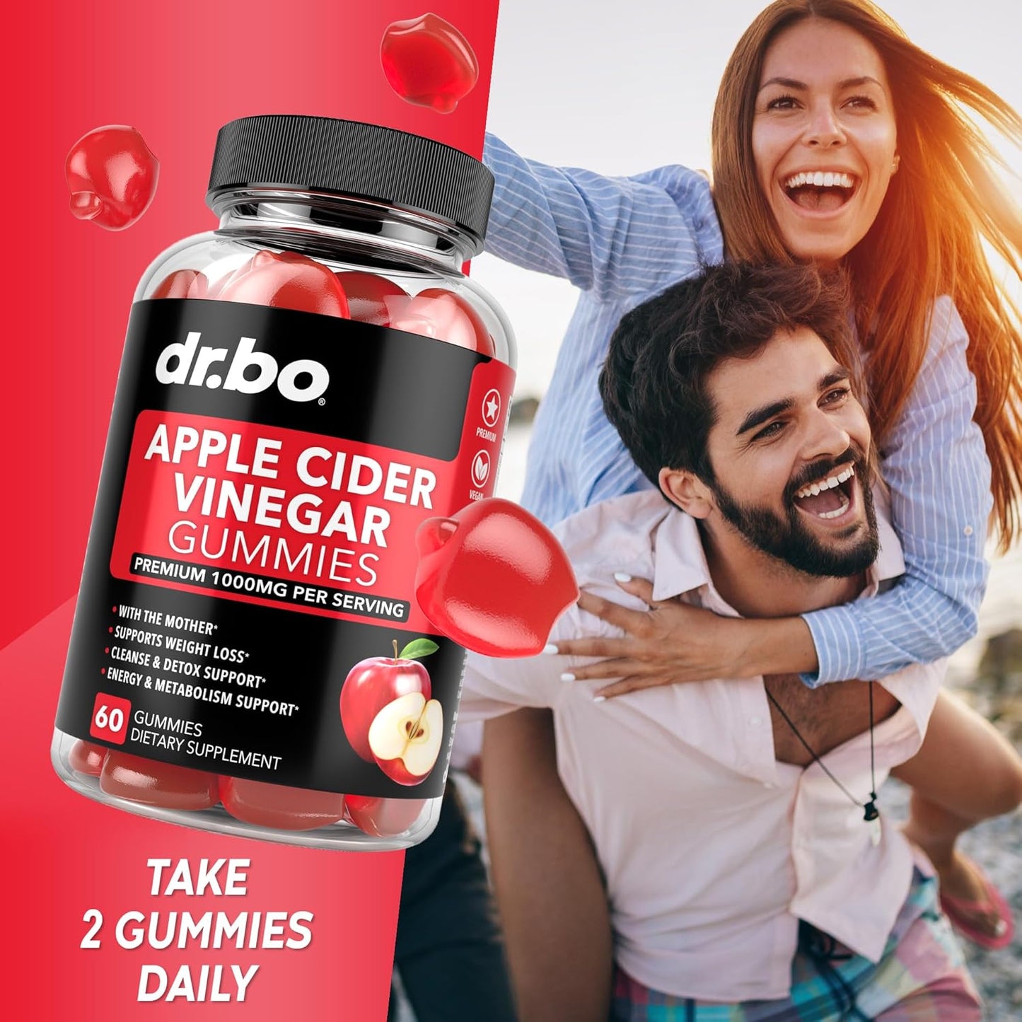 Dr. Bo Apple Cider Vinegar Gummies - Support for Weight Loss, Detox, Digestion, Gut Health - 1000MG ACV Gummy with The Mother - Natural Supplements