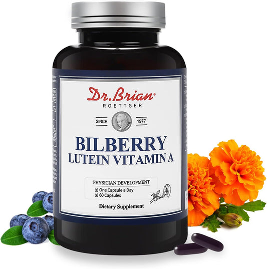 Dr. Brian Eye Vitamins Lutein Capsules with Bilberry Extract - 240mg Lutein, 20mg Vitamin A, 1500iu Vitamin E - Vision Health Support for Dry, Strained, and Aging Eyes