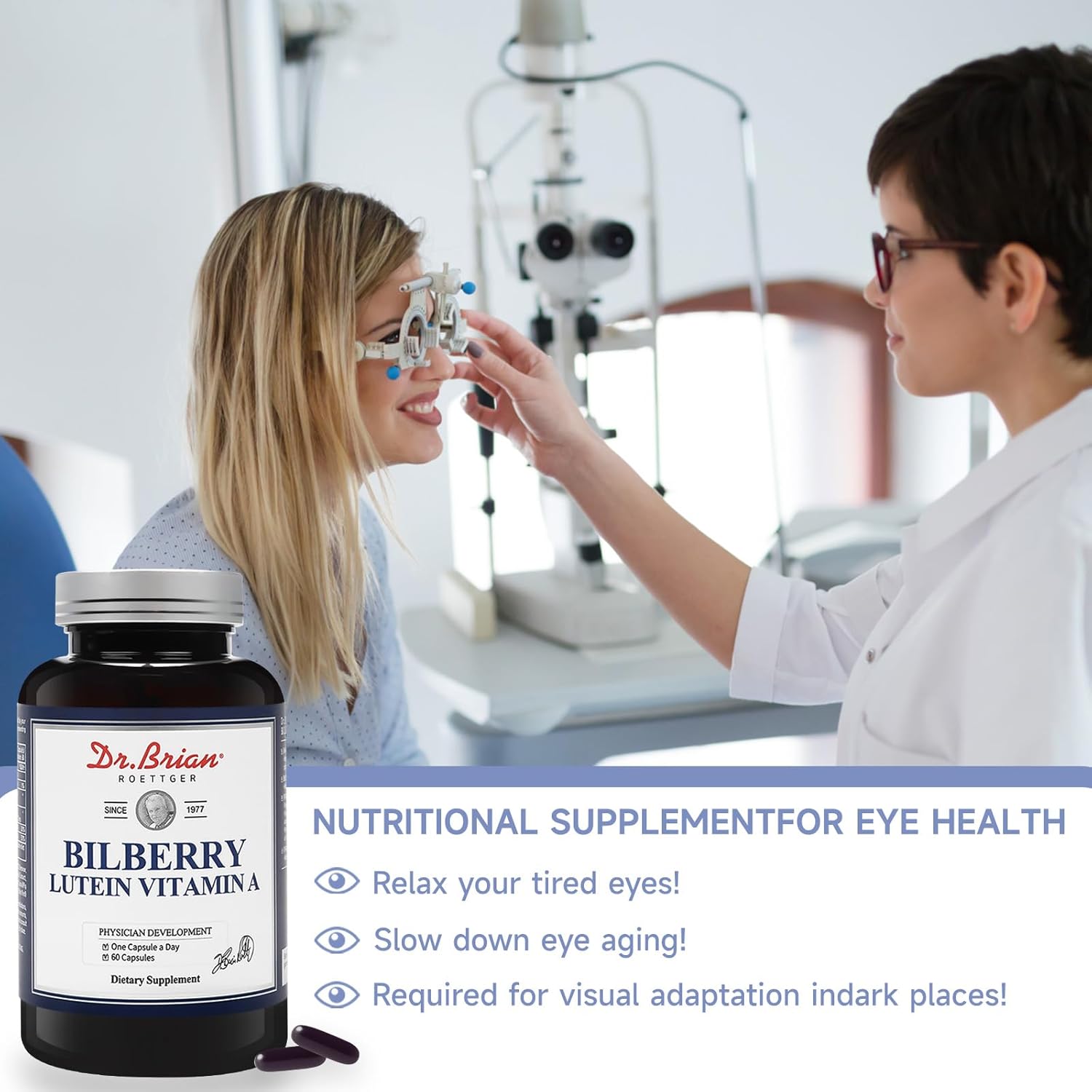 Dr. Brian Eye Vitamins Lutein Capsules with Bilberry Extract - 240mg Lutein, 20mg Vitamin A, 1500iu Vitamin E - Vision Health Support for Dry, Strained, and Aging Eyes