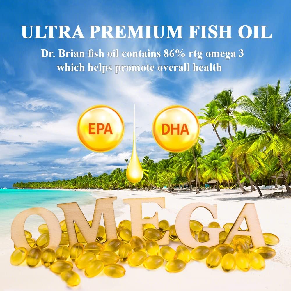 Dr. Brian Omega-3 Fish Oil Supplements for High Absorption with EPA, DHA, Fatty Acids, Triglyceride, Vitamin E - Lemon Flavor - 180 Softgels
