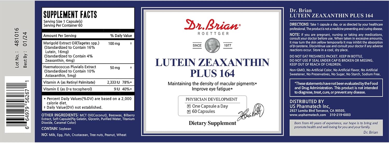 Dr. Brian Roettger Lutein and Zeaxanthin Eye Vitamins - 60 Non-GMO Capsules for Macular Degeneration and Dry Eyes