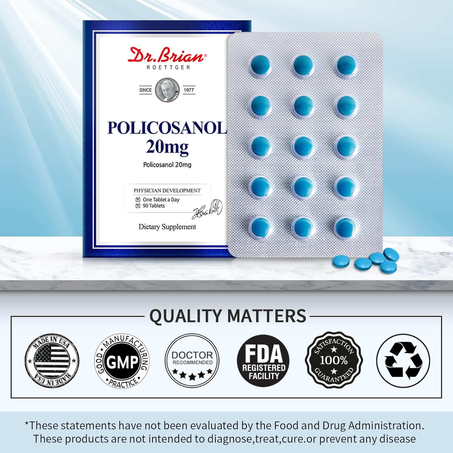 Dr. Brian Roettger Policosanol 20mg Tablets for Heart & Cholesterol Health - Non-GMO, Gluten Free Vegetarian Formula