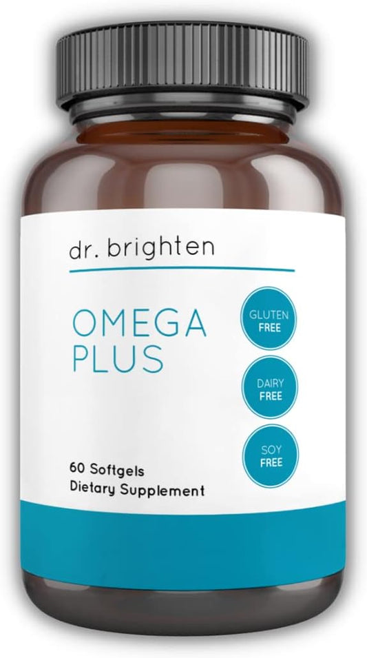 Dr. Brighten Omega Plus Fish Oil Supplement - 1600 mg EPA/DHA for Heart, Brain, Immune System - 60 Softgels