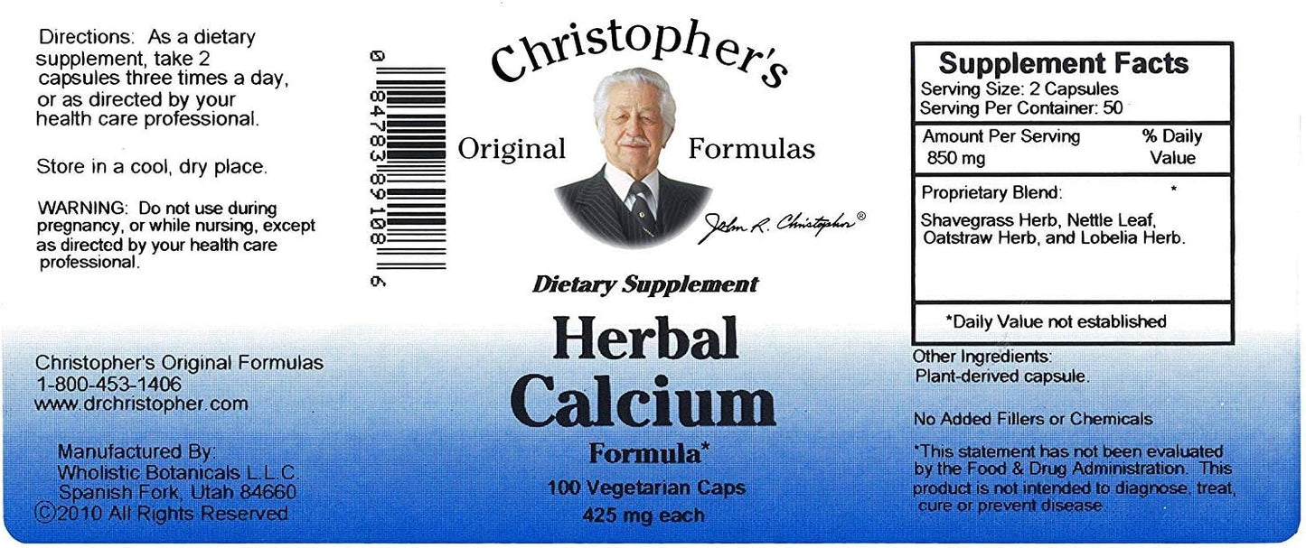 Dr. Christopher's Herbal Calcium Formula Capsules - 100 Caps Pack