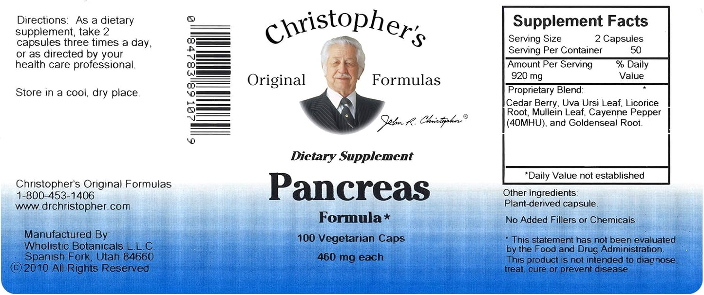 Dr. Christopher's Pancreas Formula - 100 Vegetarian Capsules