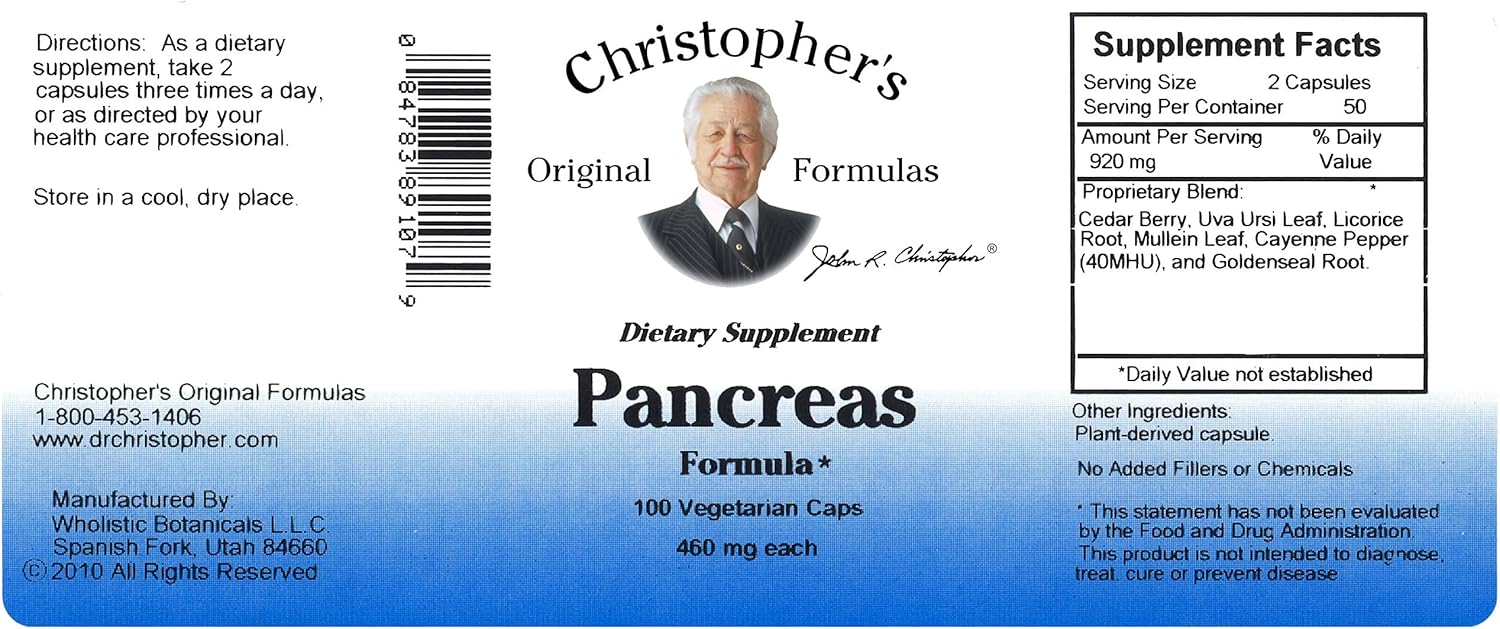 Dr. Christopher's Pancreas Formula - 100 Vegetarian Capsules