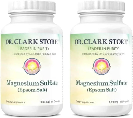 Dr. Clark Magnesium Sulfate USP (Epsom Salt) Capsules - 1030mg, Constipation Relief, Liver & Gallbladder Cleanse - 2 Pack