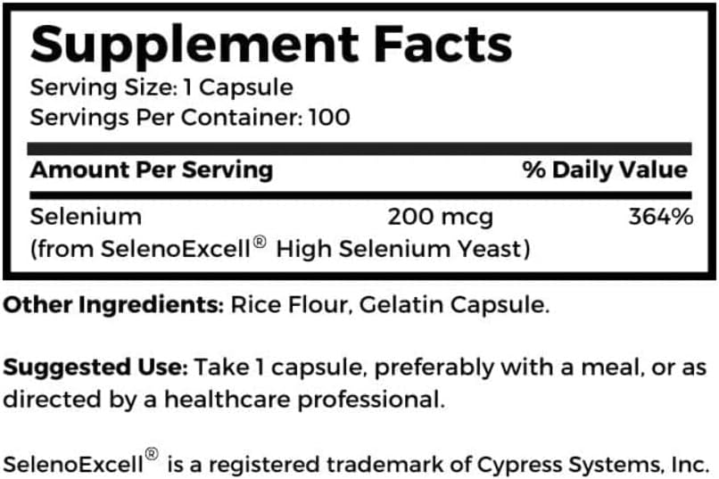 Dr Clark Store SelenoExcell Selenium Supplement - 200mcg, 100 Capsules for Immune Support and Antioxidant Protection