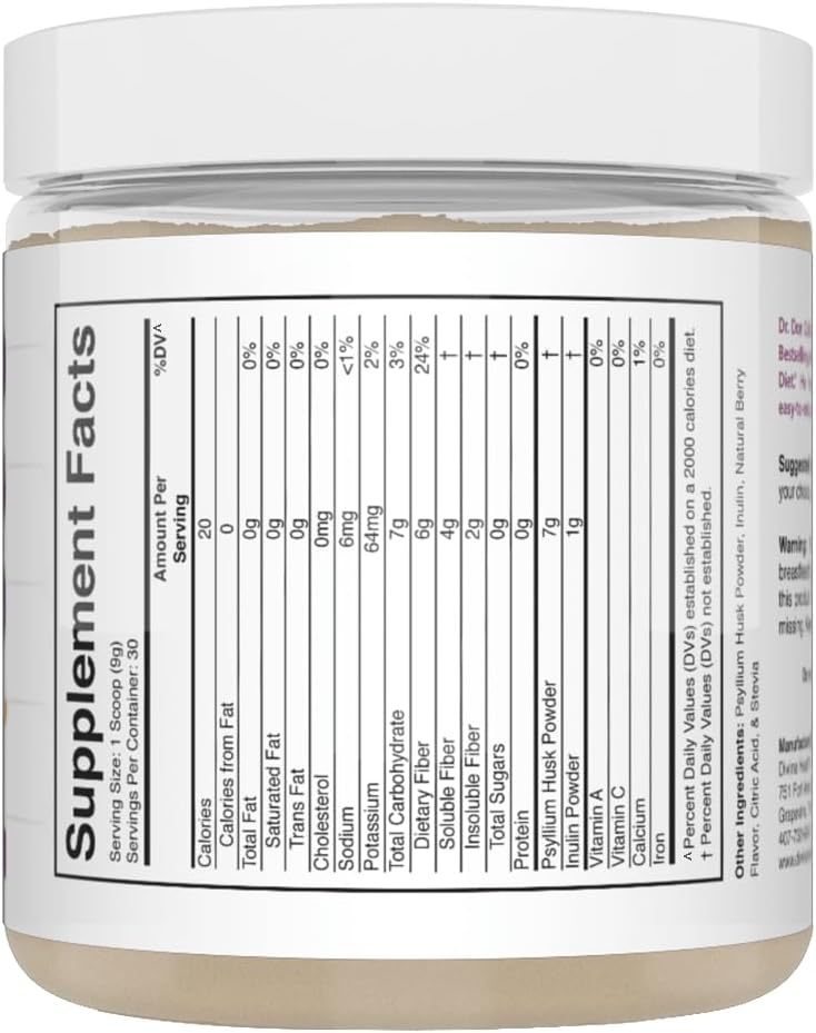 Dr Colbert MD Berry Fiber Zone Powder - Prebiotics, Soluble & Insoluble Fiber - Psyllium Husk & Inulin - 6g Fiber - 9.52 oz - Healthy Gut Zone Book Recommended