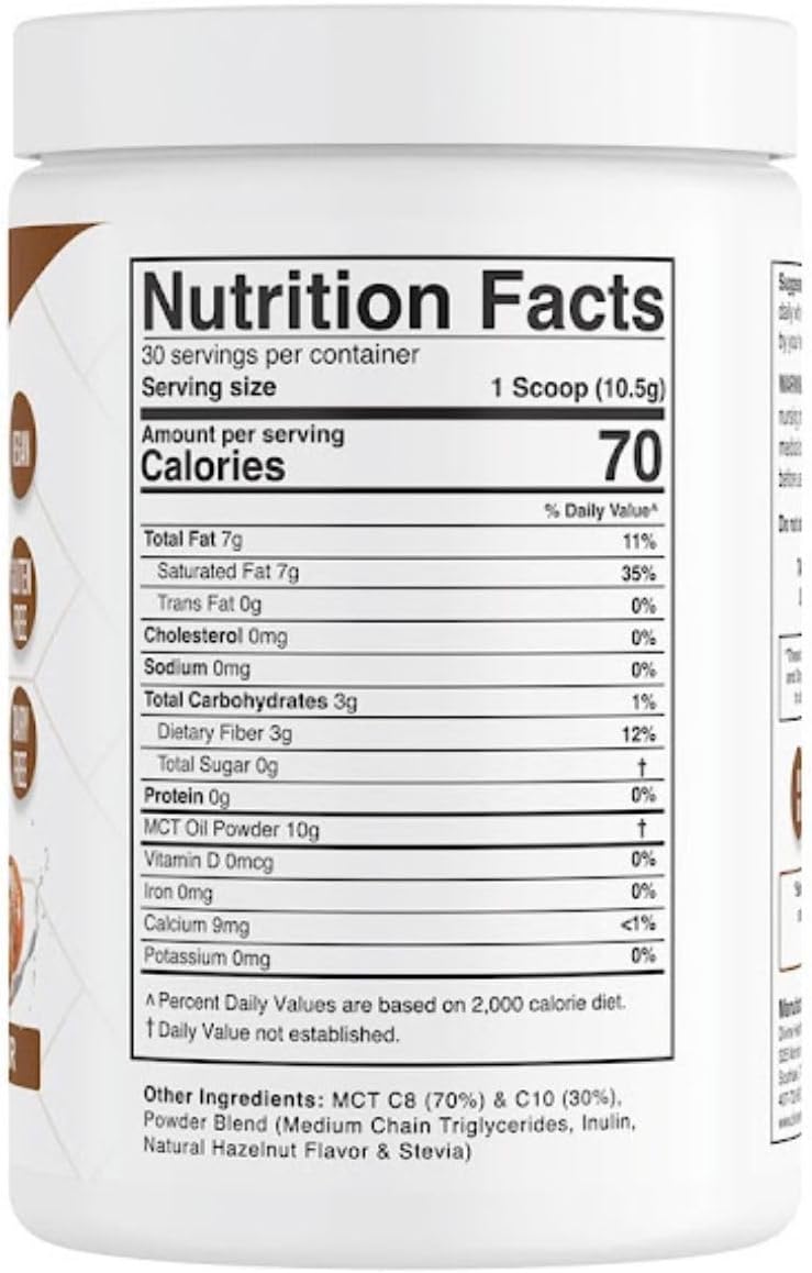 Dr. Colbert MD Hazelnut MCT Oil Powder | Keto Zone Diet Book Recommended | 70% C8 | 30% C10 | 0 Net Carbs | Coffee Creamer Alternative | 315g