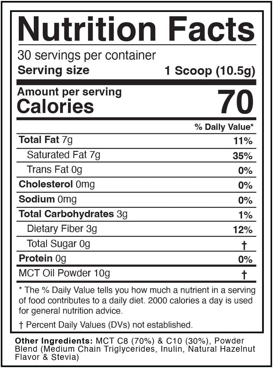 Dr. Colbert MD Hazelnut MCT Oil Powder | Keto Zone Diet Book Recommended | 70% C8 | 30% C10 | 0 Net Carbs | Coffee Creamer Alternative | 315g