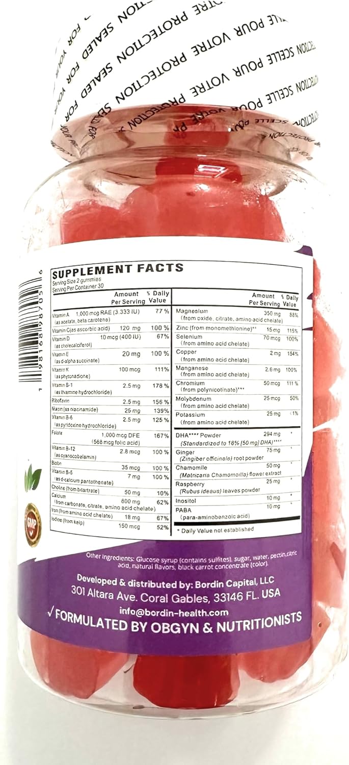 Dr. Contarin's Bordin Health Prenatal Gummies with Folic Acid, Iron, Minerals, and DHA