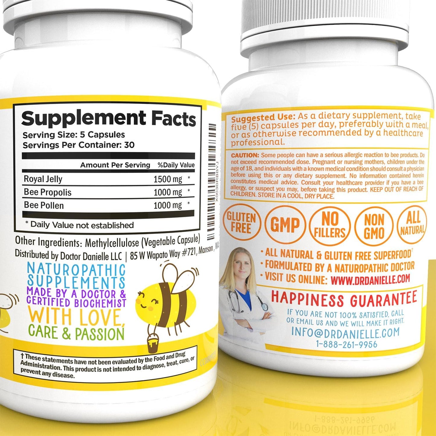 Dr. Danielle's Bee Wise: Bee Pollen Supplement with Royal Jelly, Propolis, & Beepollen - 4 Daily Capsules for Wellness