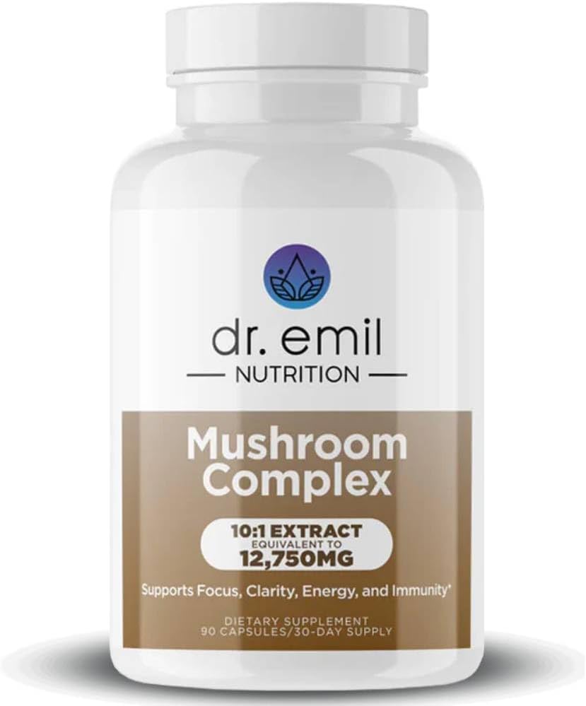 Dr. Emil Nutrition 10 Mushroom Nootropic Supplement for Mental Clarity, Focus & Immune Support - Lions Mane Extract, Cordyceps, Turkey Tail & More