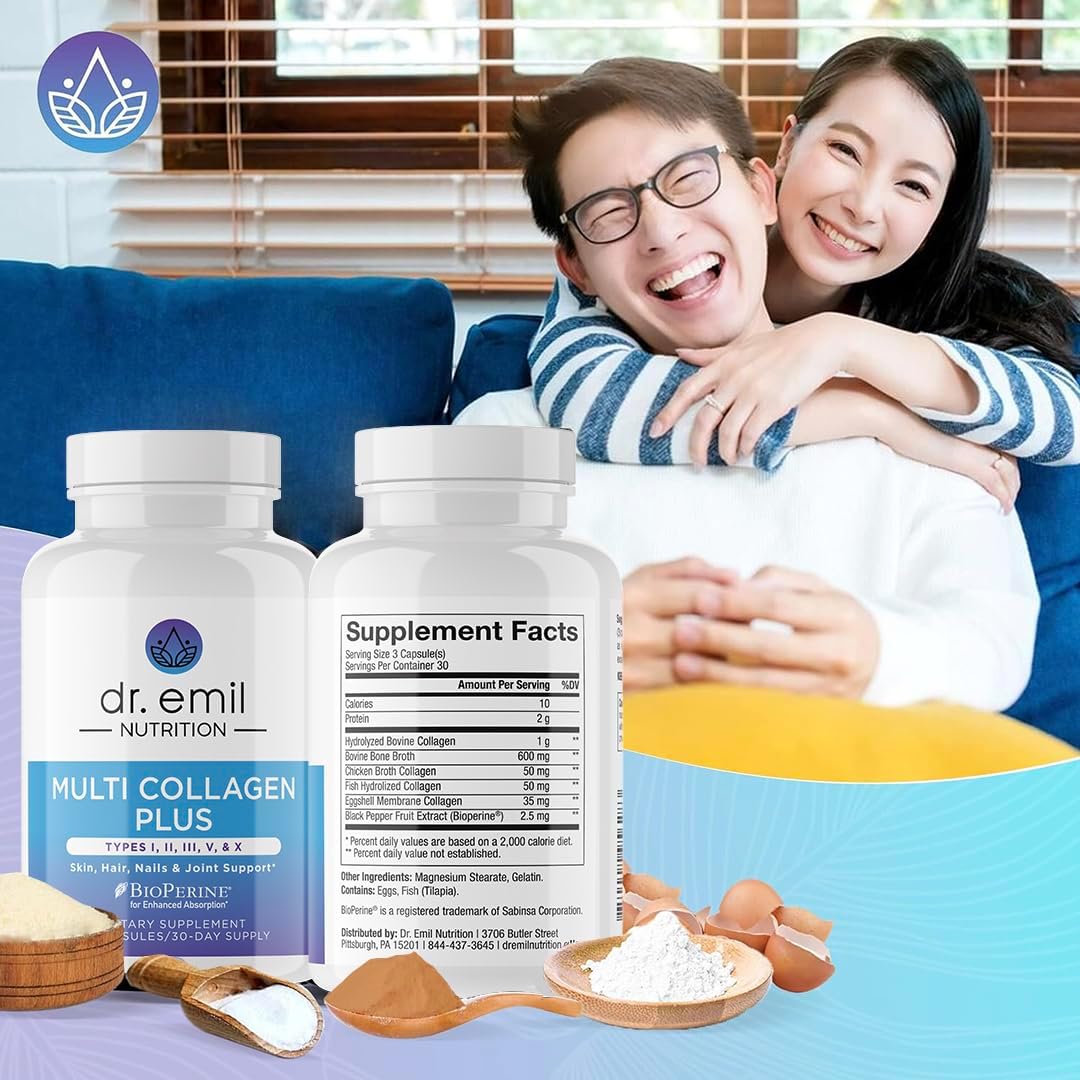 Dr. Emil Nutrition Complete Multi Collagen Bundle - Enhance Hair, Skin & Nails with Collagen Peptide Pills & Powder - 15 Servings