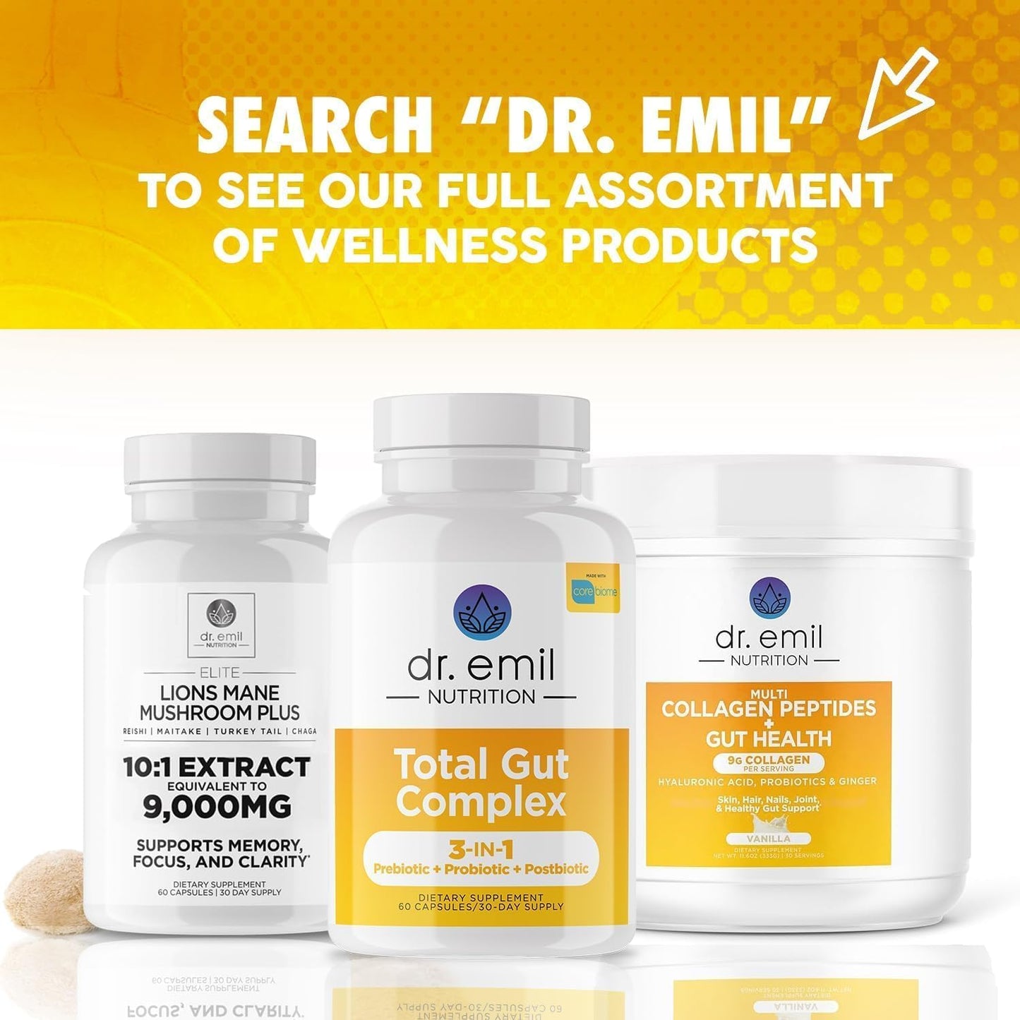 Dr. Emil Nutrition Total Gut Health Complex - Prebiotic, Probiotic, Postbiotic Supplements for Digestive Health - 120 Capsules for Men and Women