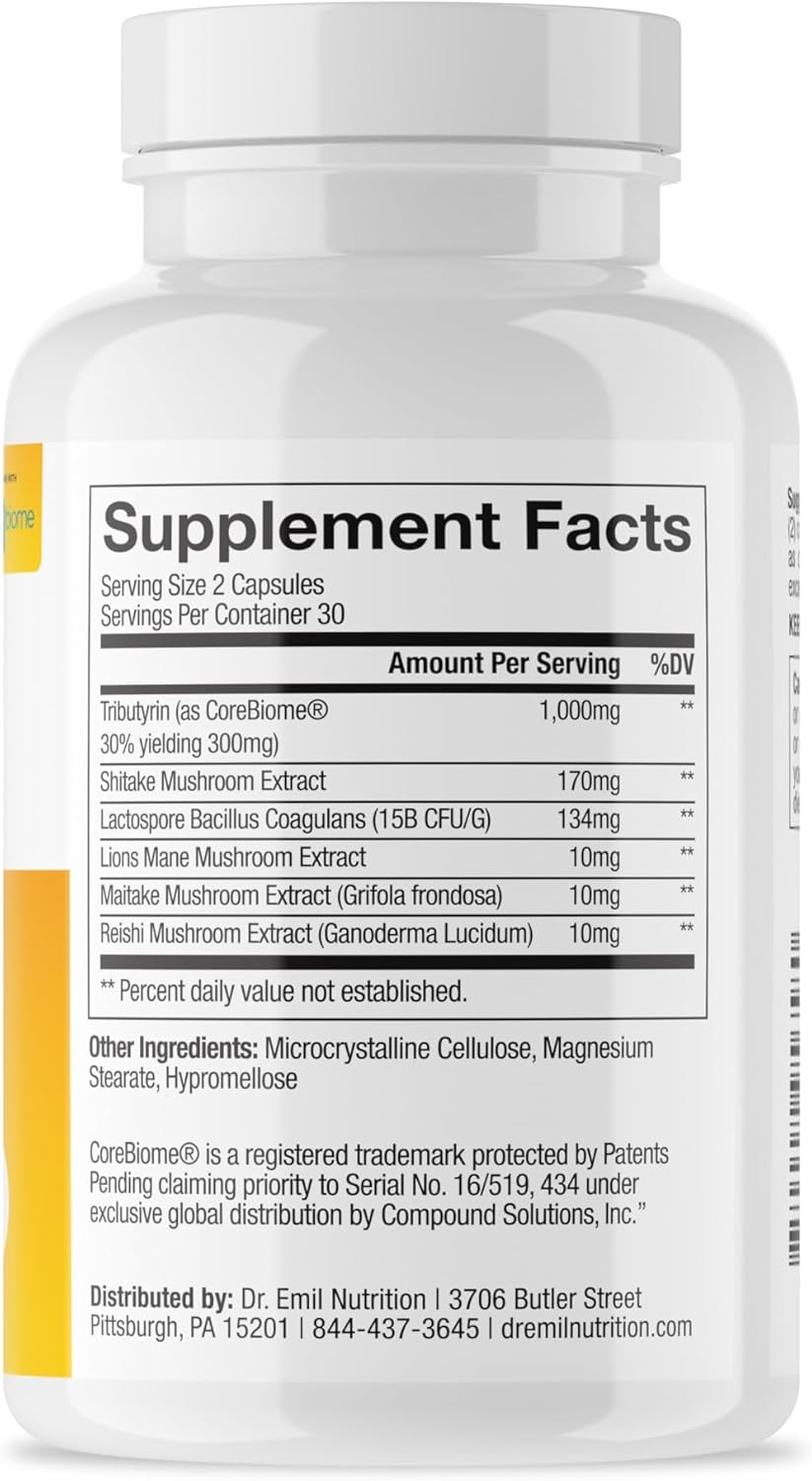 Dr. Emil Nutrition Total Gut Health Complex - Prebiotic, Probiotic, Postbiotic Supplements for Digestive Health - 120 Capsules for Men and Women