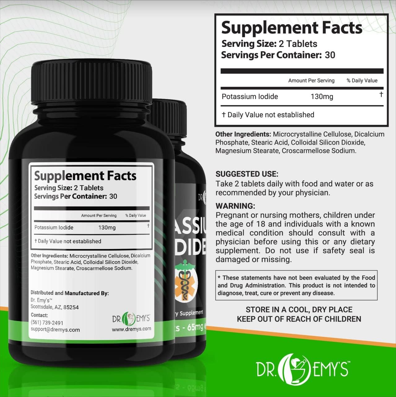 Dr. Emy's Potassium Iodide Pills 2-Pack - 120 Tablets, 130mg Servings
