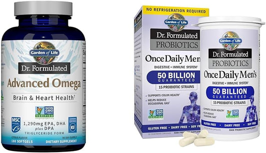 Dr. Formulated Advanced Omega Fish Oil for Men with 1,290mg EPA + 50 Billion CFU Probiotics - Digestive & Immune Support