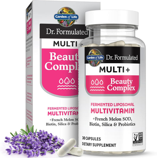 Dr. Formulated Multi+ Beauty Complex: Liposomal Multivitamin for Hair, Skin, Nails - French Melon SOD, Biotin, Probiotics - 30 Capsules