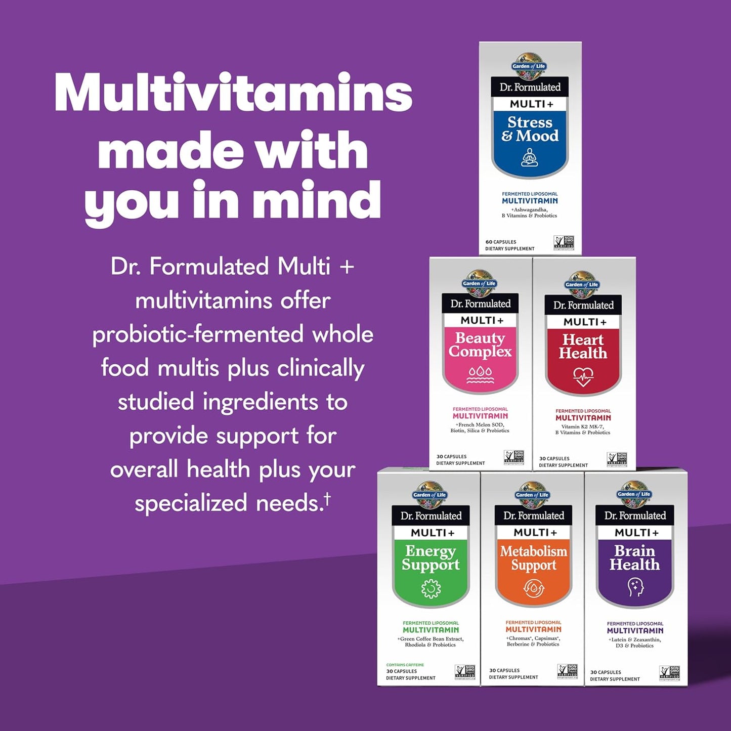 Dr. Formulated Multi+ Brain Health Capsules with Lutein, Zeaxanthin, Vitamin D3, and Probiotics for Memory, Focus, Digestive, and Immune Support