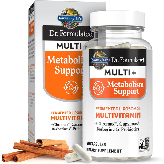 Dr. Formulated Multi+ Metabolism Support Capsules with Liposomal Multivitamin, Chromax, Capsimax, Berberine & Probiotics - 30 Count