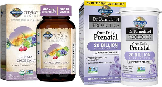 Dr. Formulated Prenatal Vitamin with Folate for Energy & Fetal Development + Probiotics for Gut Health - Garden of Life Organics