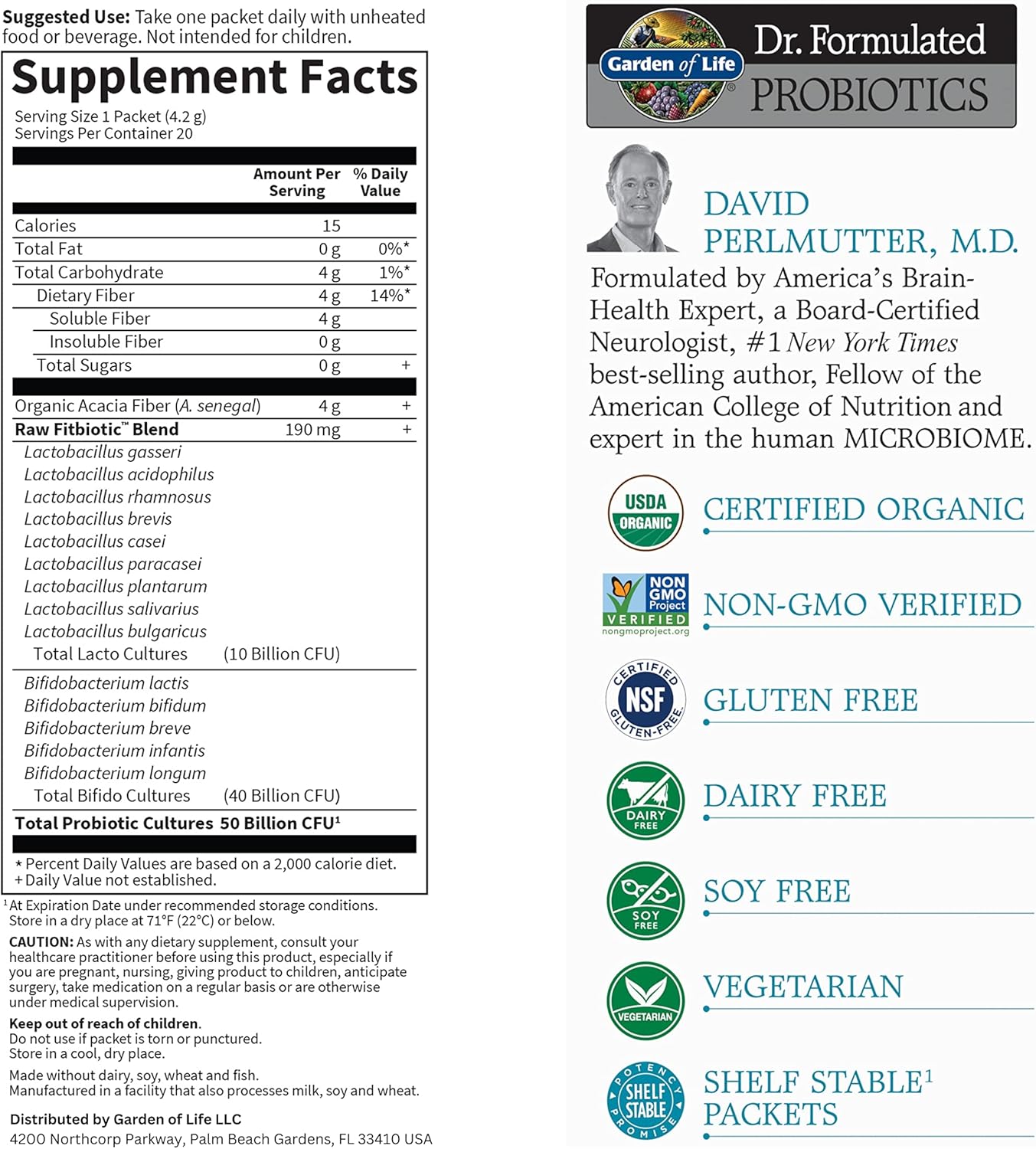 Dr. Formulated Probiotics Fitbiotic Weight Management Powder - 50 Billion CFU & Fiber, Organic & Non-GMO Digestive Gut Health Supplement - 3 Oz, Pack of 20
