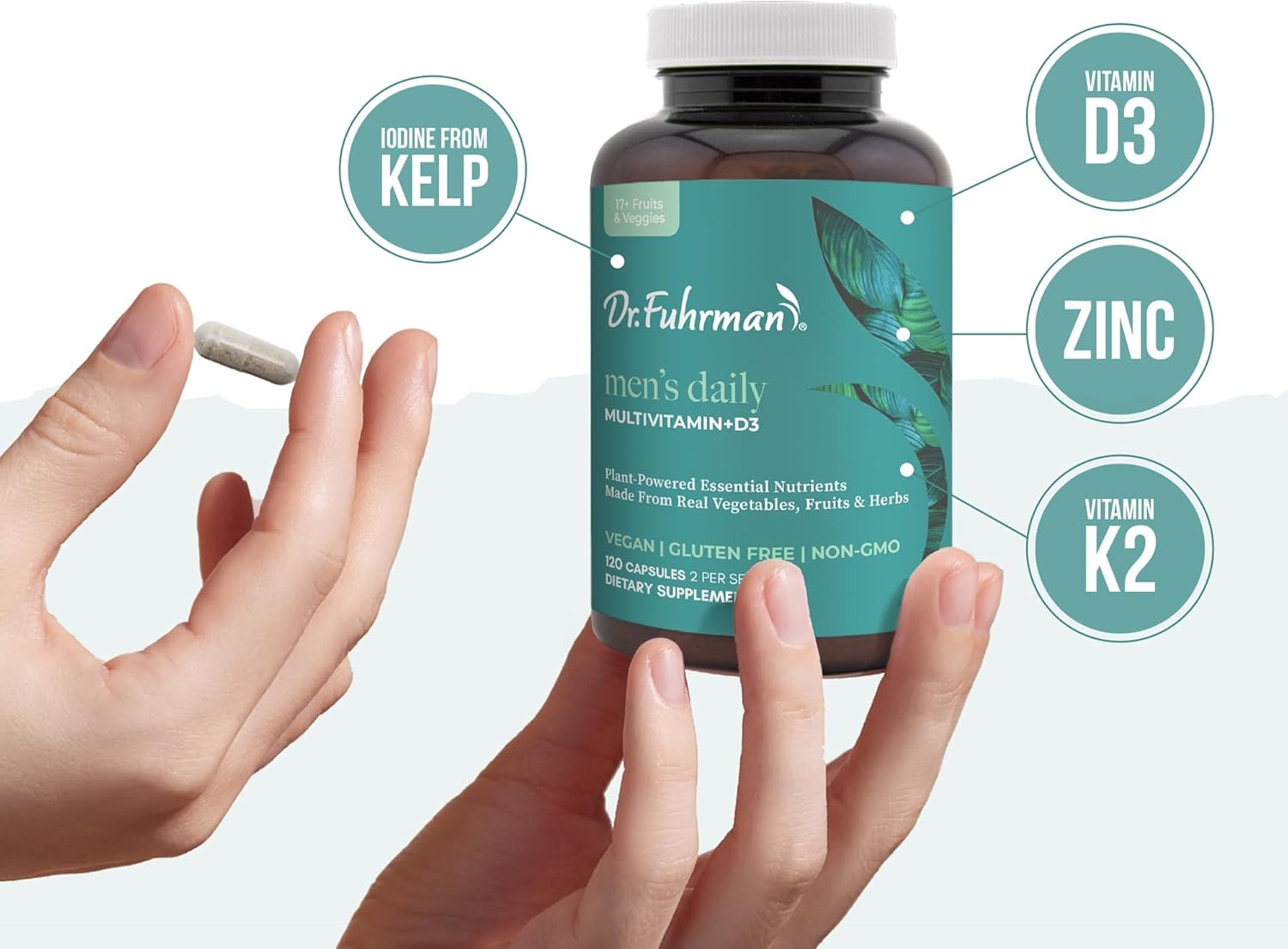 Dr. Fuhrman Men's Daily Whole Food Multivitamin - 120 Capsules, Vegan Formula for Men 50+ for Health & Vitality