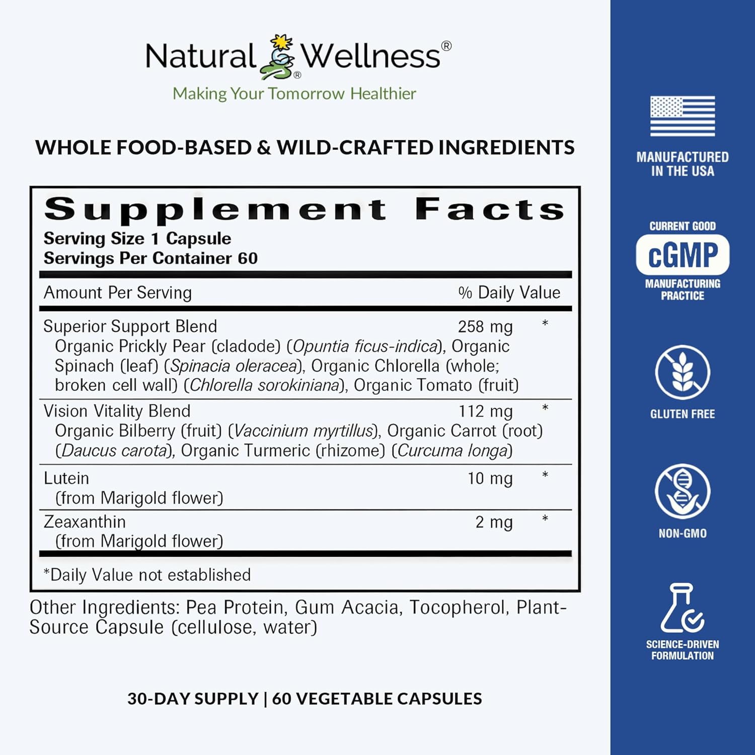 Dr. Grossman's Whole Food Eye Supplements for Eyesight - Advanced Vision Support Formula with Lutein, Zeaxanthin, Organic Prickly Pear, Bilberry - 30 Day Supply