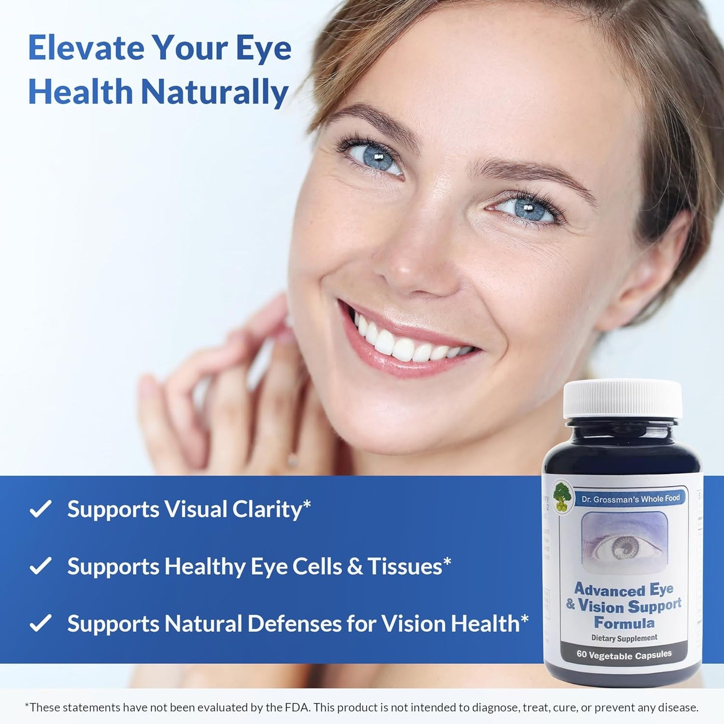 Dr. Grossman's Whole Food Eye Supplements for Eyesight - Advanced Vision Support Formula with Lutein, Zeaxanthin, Organic Prickly Pear, Bilberry - 30 Day Supply