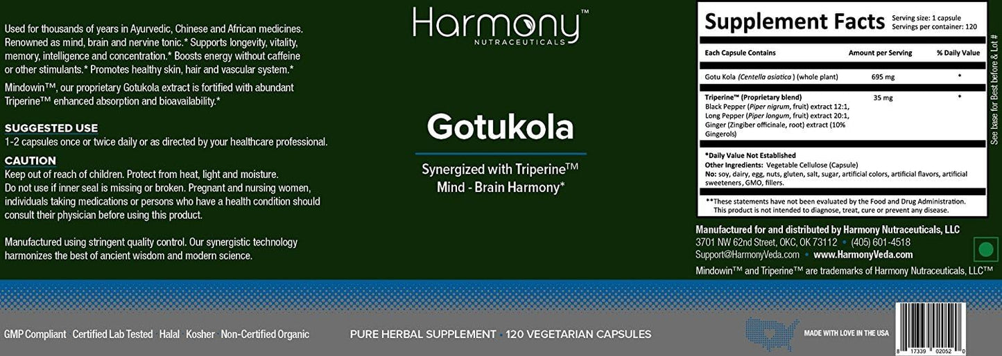 Dr. Gumman's Clinical Grade Gotu Kola 120 Vegan Capsules - Maximum Potency & Bioactivity - Harmony Nutraceuticals
