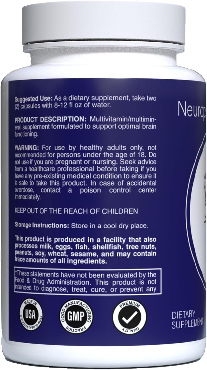 Dr. Justin Lapollo's Neuroprotective Brain Support Supplement, Enhances Cognitive Function with Multivitamin/Multimineral Formula, 60 Capsules