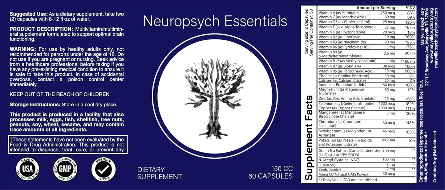 Dr. Justin Lapollo's Neuroprotective Brain Support Supplement, Enhances Cognitive Function with Multivitamin/Multimineral Formula, 60 Capsules